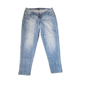 Lane Bryant Tapered Leg Polka Dot Baggy Denim Jeans Womens Size 16 Blue